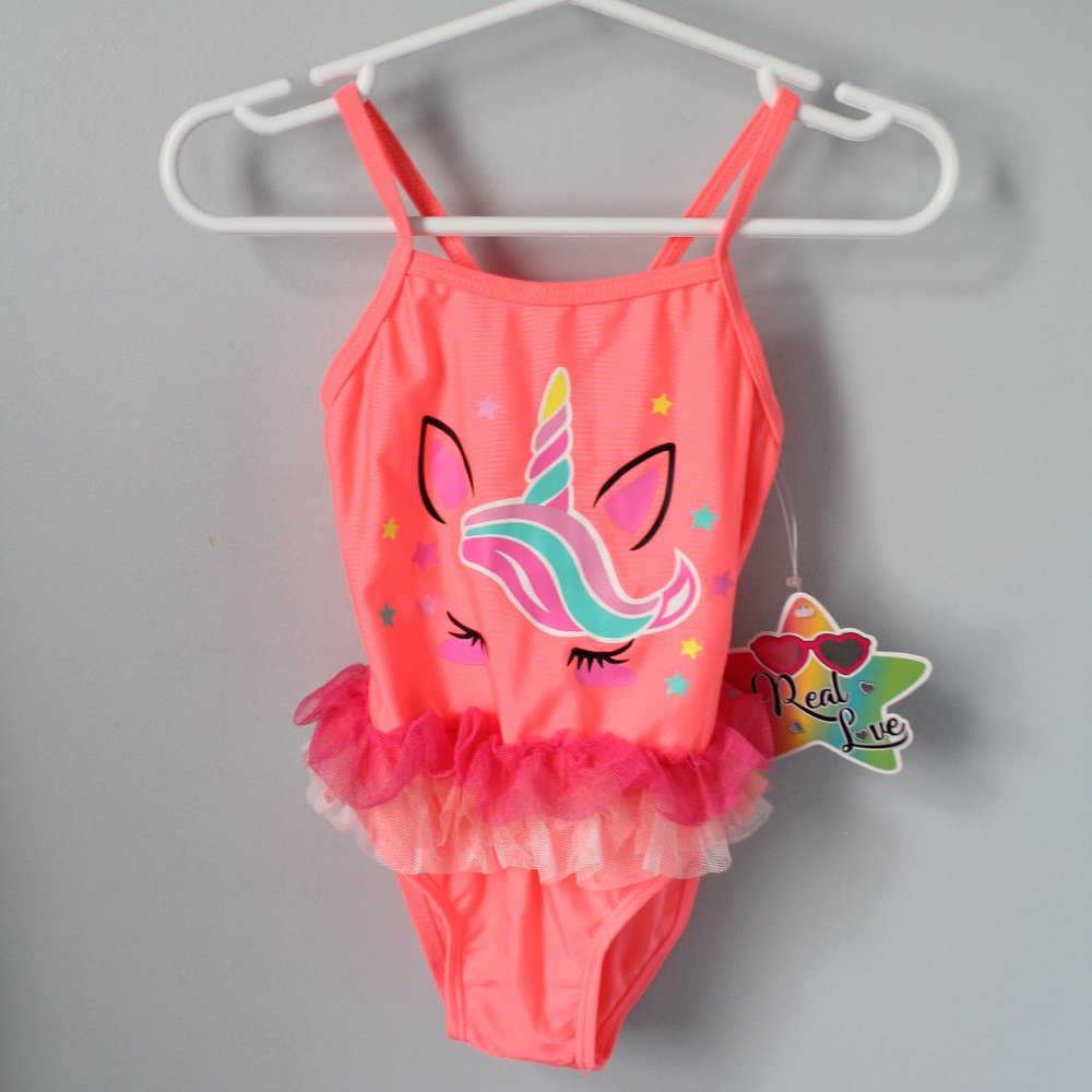 ❄️5/$25🎄Real Love Coral Bathing Suit Size 2T New